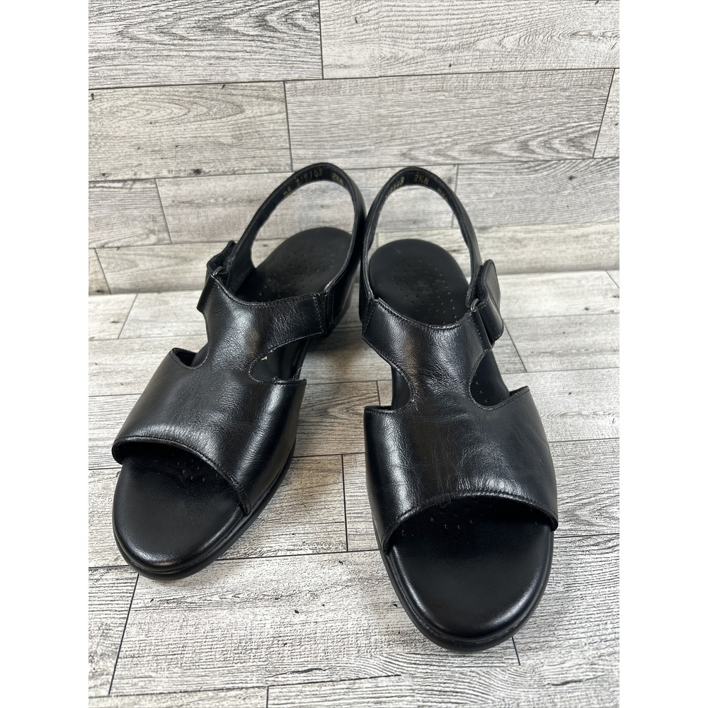 SAS Suntimer Black Leather Tripad Comfort Sandals Open Toe Adjust Strap Sz. 8.5N